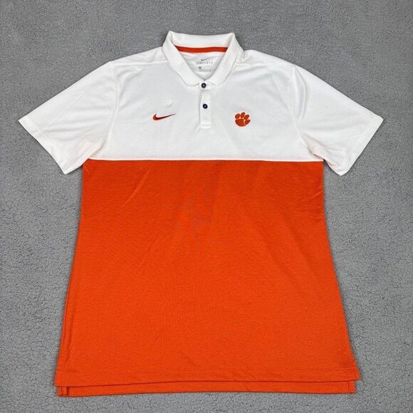 Clemson Tigers Shirt Mens Large Orange White Nike Dri-Fit On Field Coaches Polo - Picture 1 of 11